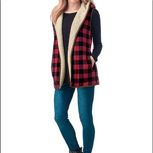 Reversible buffalo plaid vest